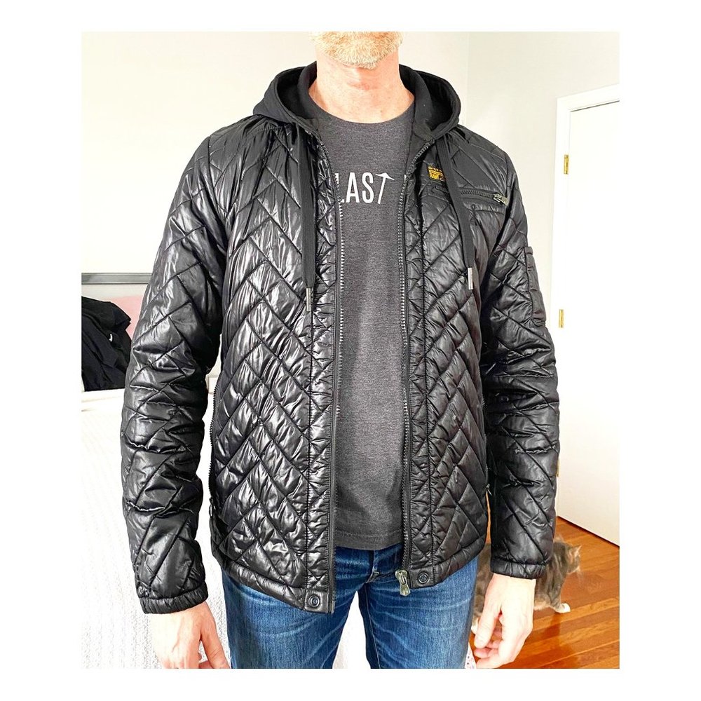 Men's G-Star Raw Quilted Overshirt jacket, black nylon shell, size XL